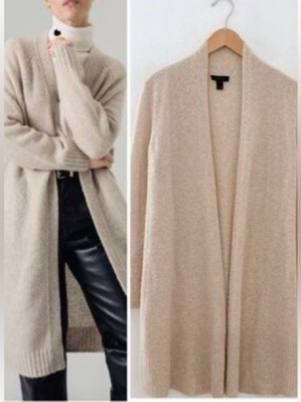 Saks Fifth Avenue Cashmere Cream Open-Front Long Cardigan
